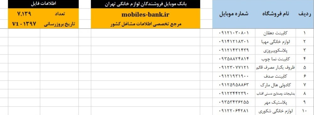 بانک موبایل فروشندگان لوازم خانگی تهران